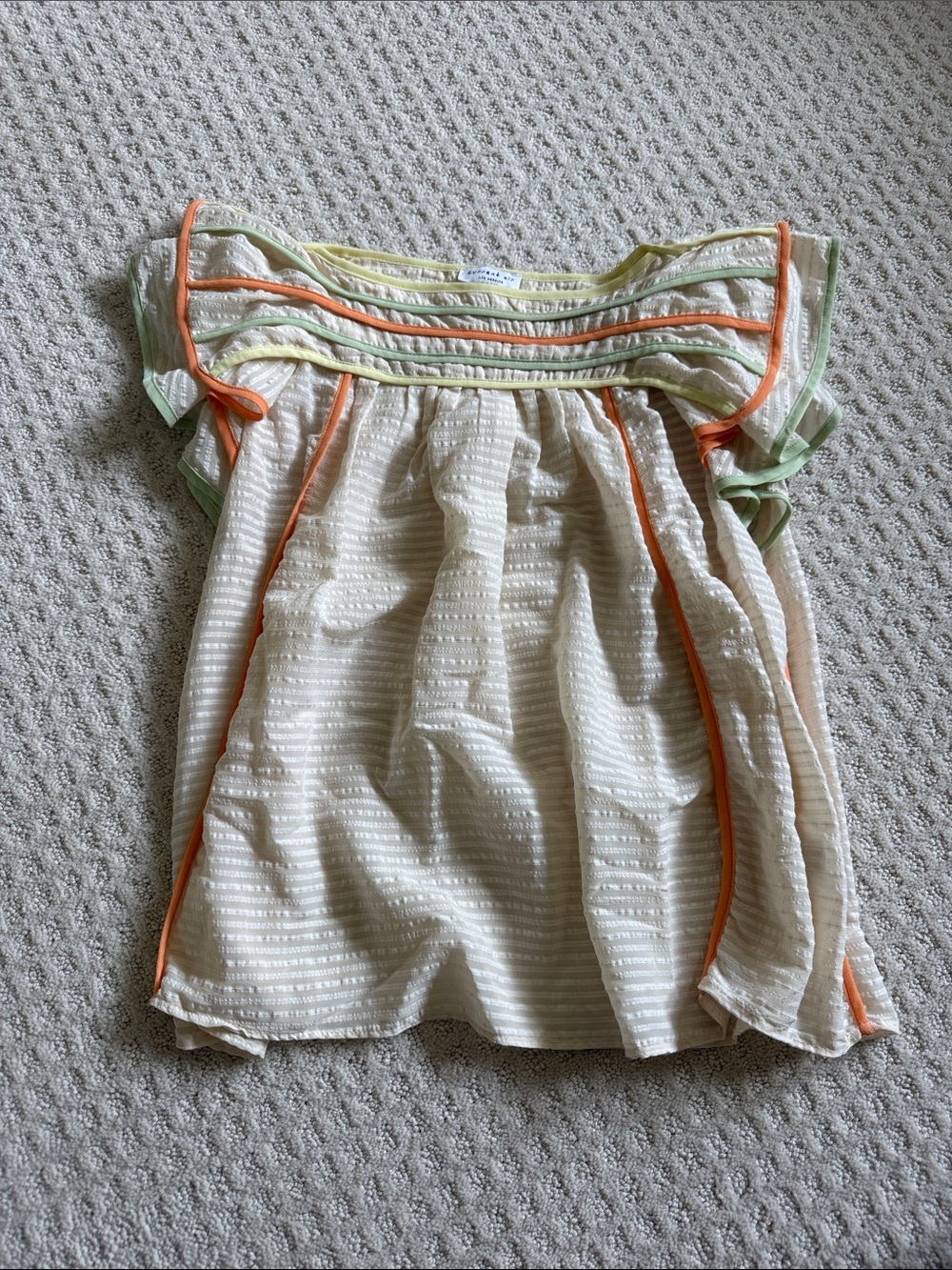 Current Air Cream Gauze Top with Orange & Green Piping